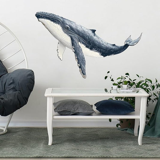 Humpback Whale Wall Decals Removable Ocean Theme Vinyl Stickers for Bathroom Nursery and Kids Playroom Realist Style Decor Peel and Stick Wall Art