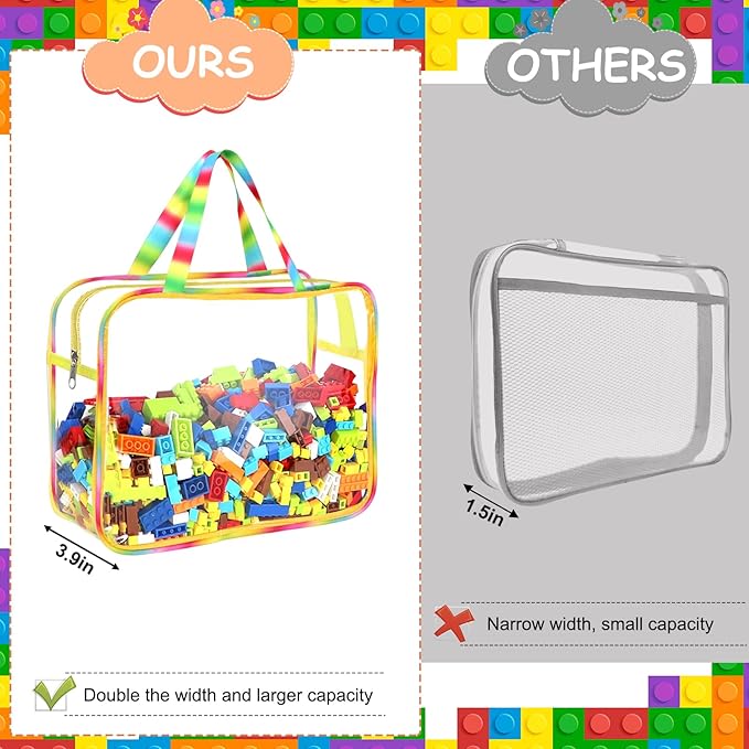 6 Packs Large Toy Storage Bags with Labels, Reusable Clear PVC Board Game Storage, Travel Waterproof Organizer Bags with Zipper Large Capacity (Gradient Color)