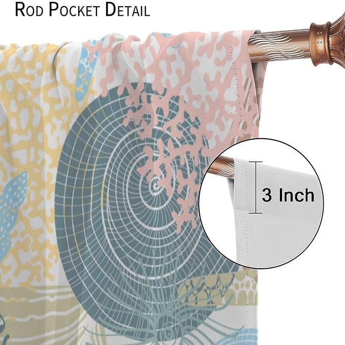 Nautical Blackout Curtain Beach Theme Starfish Seashell Nautical Rustic Ocean Sea Vintage Retro Coastal Summer Bedroom Set 2 Panels,52x84 Inches