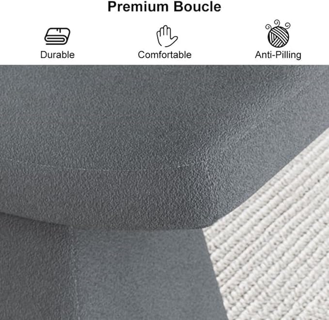 homary Vanity Chair Boucle Curve Ottoman, Plush Upholstered Foot Stool for Lving Room, High-Resilience Foam Chair for Bedroom, Stool Short for Entryways (Gray)