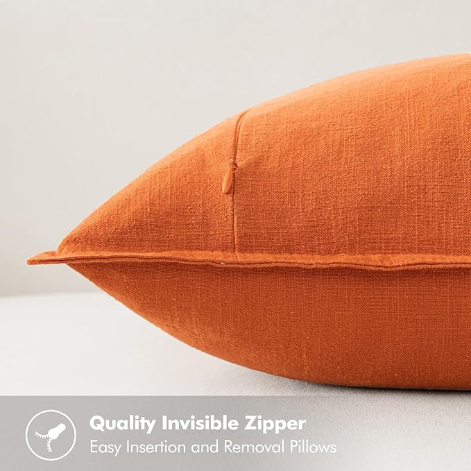MIULEE Decorative Linen Pillow Covers 18x18 Inch Orange Boho Farmhouse Neutral Couch Throw Pillows for Bed Pack of 2 Accent Modern Pillowcase Summer Sofa Livingroom Home Decor