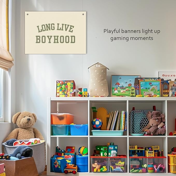 Long Live Boyhood Boys Room Decor - Linen Nursery Banner for Toddler Room Decoration, Farmhouse Kids Wall Hanging, Canvas Banner Flag for Baby Shower, Birthday Gift - A13