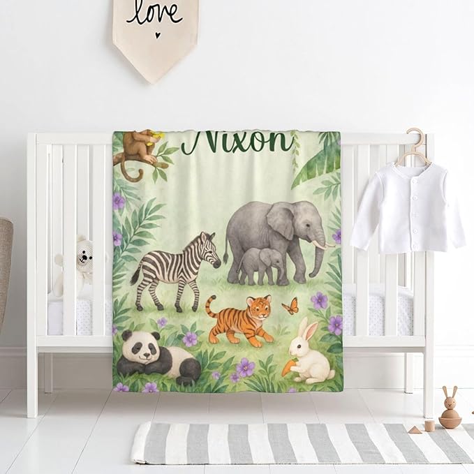 Ship Next Day Personalized Baby Blanket for Kids, Custom Baby Blanket with Name, Super Soft Flannel Blankets, Custom Animals Blankets Baby Gifts for Christmas.