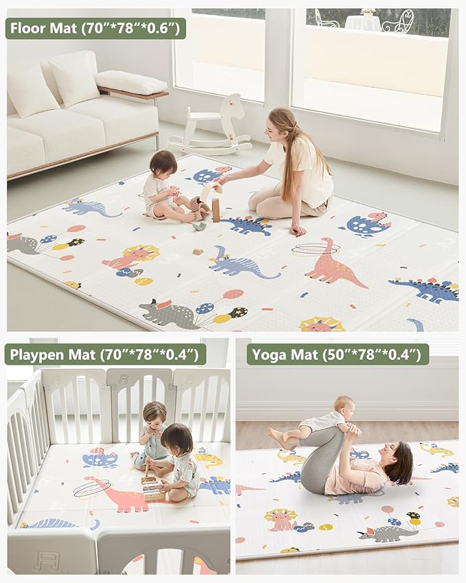 Baby Play Mat Foldable Baby Floor Play Mat X-Large Soft Foam Playmat for Babies Reversible Waterproof Padded Baby Girl Play Mat Portable Thick Crawling Mat for Indoor Outdoor(70"*78"*0.4")