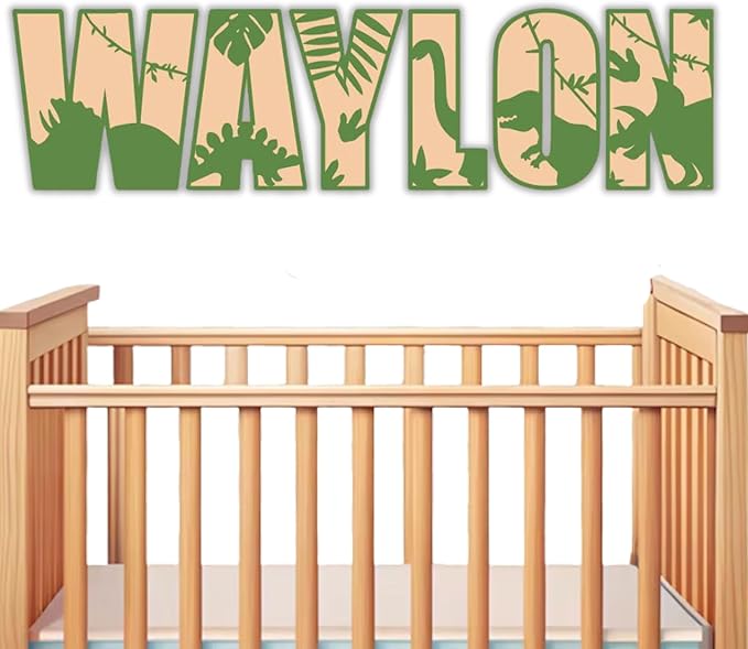 Personalized Wooden Name Sign - Custom Baby Name Signs for Nursery & Kids Room, Baby Announcement Sign, Wall Name Signs Personalized, Round Wooden Letters for Nursery Decor (Dinosaur 3D)