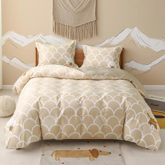 Simple&Opulence 100% Organic Cotton Duvet Cover for Kids Teens, 3 Pieces Soft Comforter Cover with Zipper Closure Boy Girl Warm Adorable Bedding Set - Alpaca, Twin