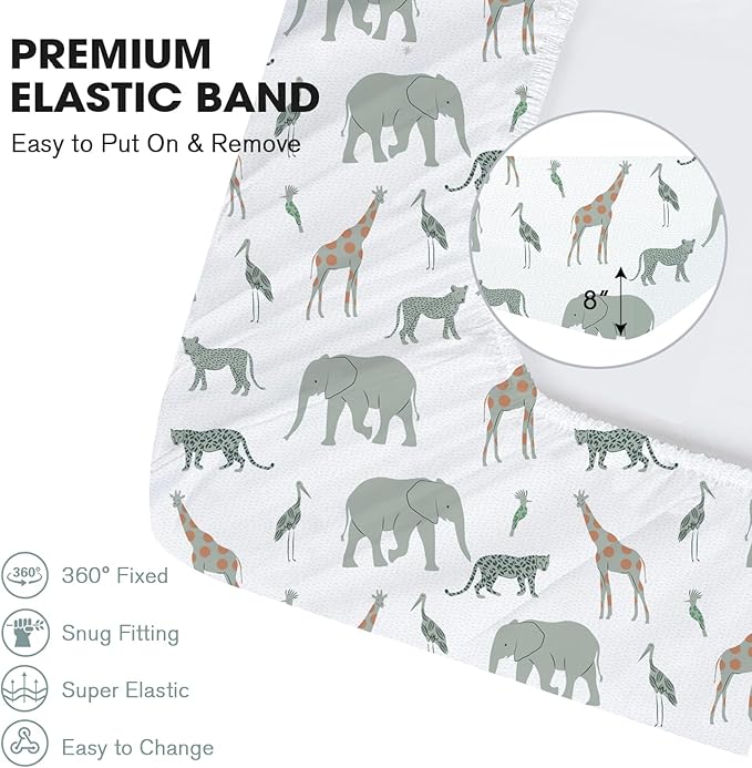 Little Grape Land Crib Sheets 4 Pack for Boys and Girls, Baby Neutral Crib Fitted Sheets for Standard Crib & Toddler Mattress, Super Soft Breathable Fitted Crib Sheet Set, Safari & Squirrel
