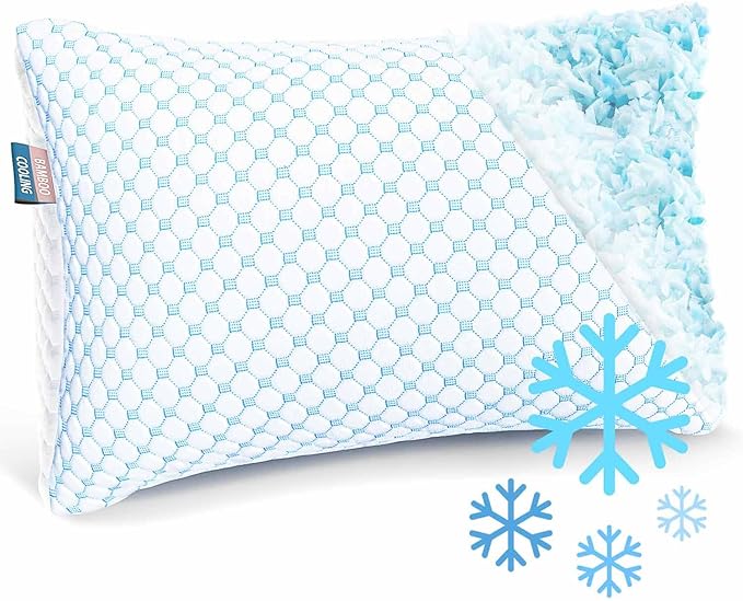 Nestl Cooling Pillow for Sleeping 1 Pack, Luxury Shredded Memory Foam Pillows Standard Size, Adjustable Cold Gel Pillows for Hot Sleepers Supportive Cool Pillow for Side Back Stomach Sleepers