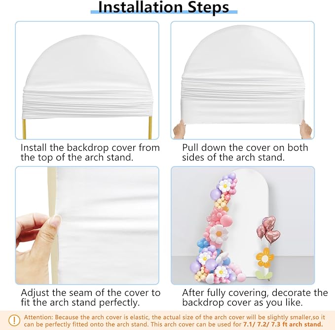 Hemmotop 7.2 ft Arch Backdrop Cover (One Piece Double Color), White and Beige Spandex Arch Stand Covers, Fabric Stretchy Background for Balloon Arches, Wedding, Birthday Party, Baby Shower