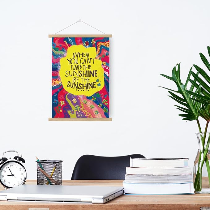 Qswo Inspirational Quotes Wall Decor,Be The Sunshine Positive Wall Art Poster Hanger Frame,Motivational Hanging Canvas Wall Decor for Women Girl Room Home Office