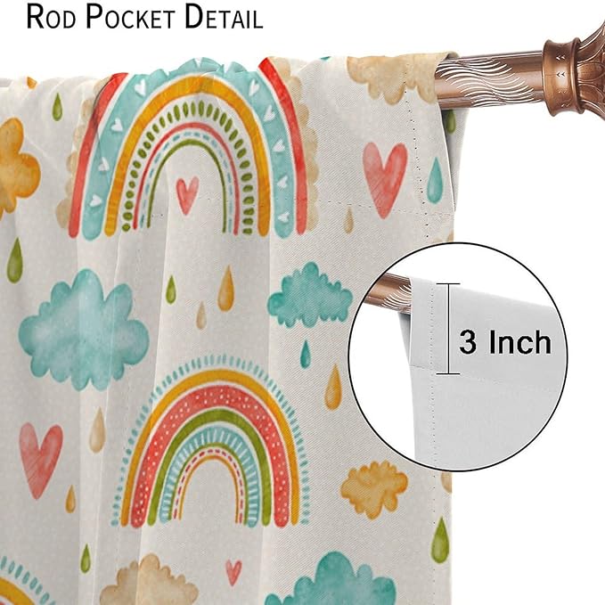 Boho Rainbow Curtains for Kids Nursery Colorful Floral Sun Star Clouds Pastel Bohemian Pattern Print Window Drapes for Girl Bedroom Living Room Kitchen Decor,2 Panel Set,42Wx54H Inch Blackout