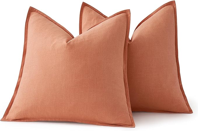 MIULEE Decorative Linen Pillow Covers 18x18 Inch Coral Boho Farmhouse Neutral Couch Throw Pillows for Bed Pack of 2 Accent Modern Pillowcase Summer Sofa Livingroom Home Decor