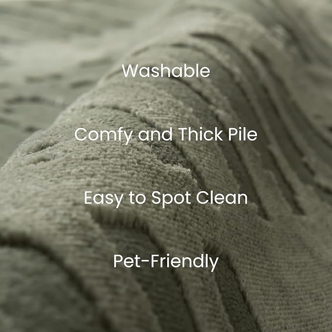 Revival Rugs Shell 7'10"x10' Washable Area Rug for Living Room Bedroom - 100% Recycled Oeko-TEX Certified, Medium Pile, Green