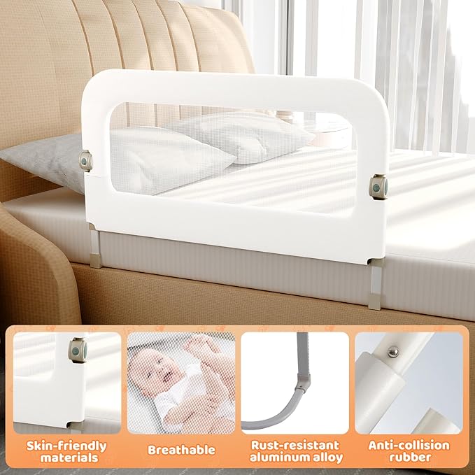omzer Bed Guard Rail for Toddlers - 47inch Foldable & Adjustable Height Baby Bed Safety Side Rails - Large Toddler Crib Railing Guard for Twin, Bunk, Full Size, Queen & King, Full Size Bed