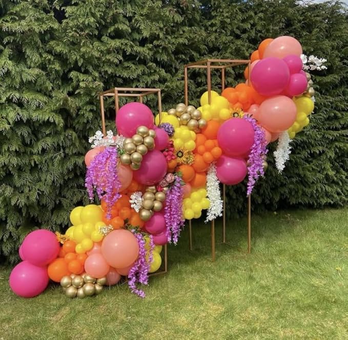 Pink Orange Yellow Balloons, 12 Inch Pink Orange Yellow and Gold Balloons for Birthday Graduation Summer Tropical Party Fall Thanksgiving Tequila Sunrise Sunset Party Decorations