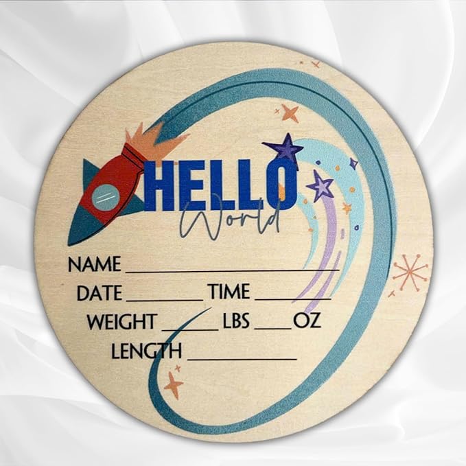 Hello World Newborn Sign 6" - Baby Announcement Sign for Hospital - Welcome Baby Sign - Announcement Board for New Baby - Birth Announcement Sign - Newborn Name Sign - Perfect for Baby Arrival (space 4)