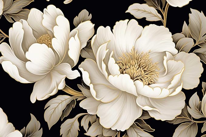 Vintage Peony Buds and Leaves Floral Seamless Pattern Wallpaper for Bedroom, Living Room, Bathroom Wall Backgrounds(Non-self-Adhesive)