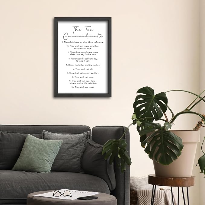 Surfapans The Ten Commandments Wall Decor Art 16"X11" Bible Verse Sign God Jesus Prayer Christian Saying Catholic Wood Framed Wall Hanging (Black)