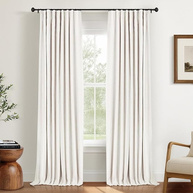 INOVADAY 100% Blackout Curtains for Bedroom, Black Out Curtains 102 Inch Long, Clip Rings Linen Blackout Drapes, Thermal Insulated Room Darkening for Living Room, 2 Panels - Beige,W50xL102