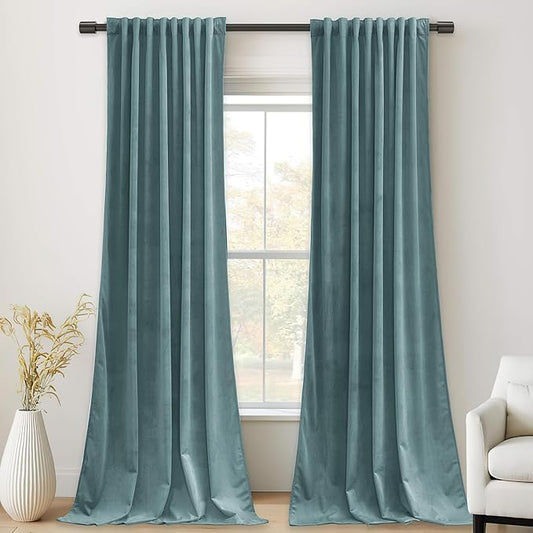 StangH Dark Slate Velvet Curtains Ideal Room Darkening Drapes for Bedroom, Living Room & Home Theater, Thermal Insulated Window Treatment with Rod Pocket & Back Tab Design, 52x108 Inches, 2 Panels.