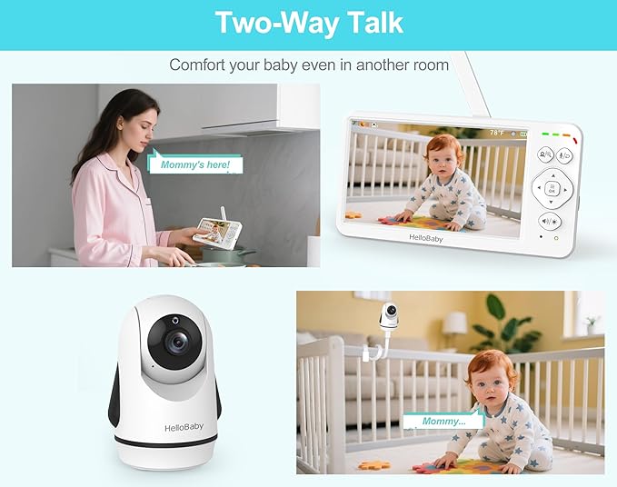 HelloBaby Baby Monitor with Camera & Audio,6" Global First IPS Display 30H Battery, Video Baby Monitor No WiFi,2-Way Talk,ECO,Pan Tilt & Night Vision,1000ft, for Parents, Elderly & Pets This Christmas