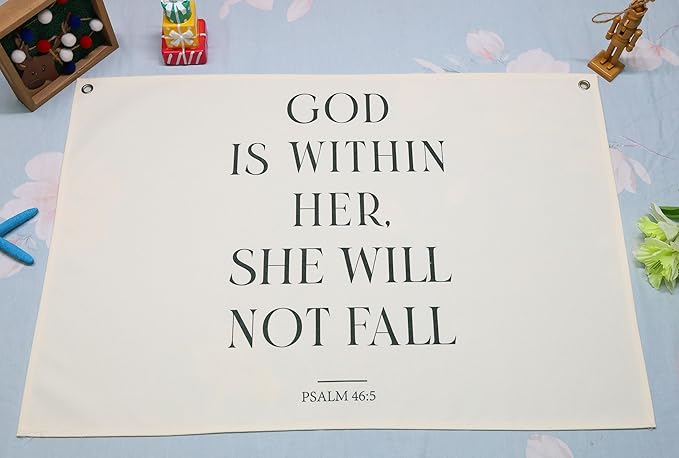 Christian Bible Verse Scripture Rectangular Banner Flag Wall Decor Gift for Baby Boy Girl Kids,Prayer Room Nursery Bedroom Reading Room Decor-God is Within Her She-Baby,Shower Birthday Christmas Gift