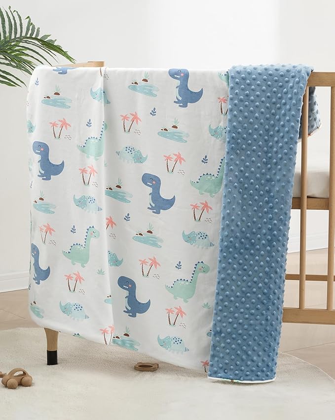 Baby Blankets for Unisex Boys Girls, Reversible Super Soft Blankets for Toddlers with Cotton Front and Dotted Fleece Backing, Lightweight Warm Crib Blanket for All Seasons 30"x40"(Dinosaur)