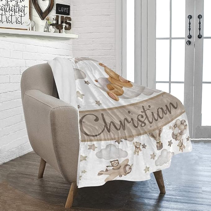 Personalized Baby Blanket With Name, Custom Name For Adult, Boys Girls, Best Gift Blanket, Kids Fleece and Sherpa Full Size DT3