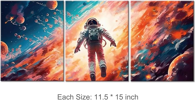 Galaxy Canvas Prints & Posters - 3 Panel Framed Astronaut Artwork for Boys Bedroom & Home Decor