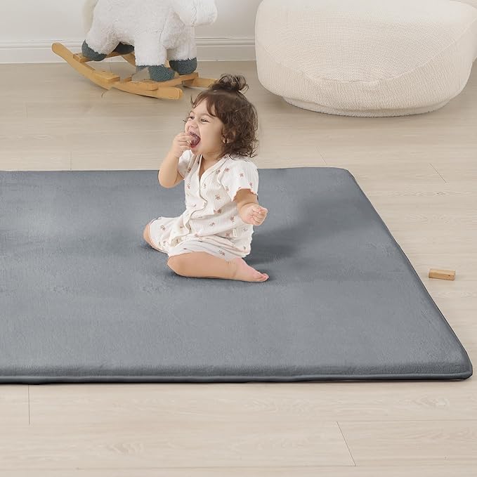 1.3" Thick Baby Floor Play Mat 79x158, Basic Padded Foam Mat for Tummy Time Crawling, Non Slip Cushioned for Babies Toddlers Infants Kids (Dark Grey)