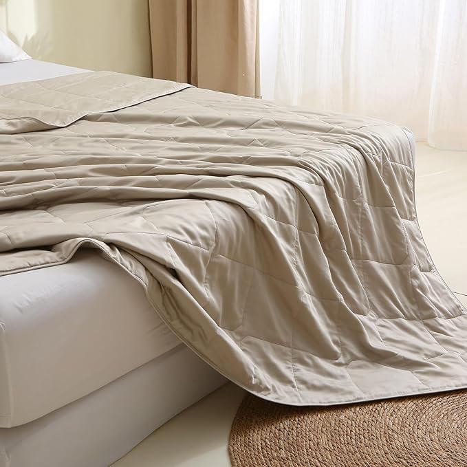 EP Mode Lightweight Quilt Blanket for Summer, Viscose from Bamboo Fabric & Filling, Natural, Breathable & Machine Washable- Sandshell, Queen