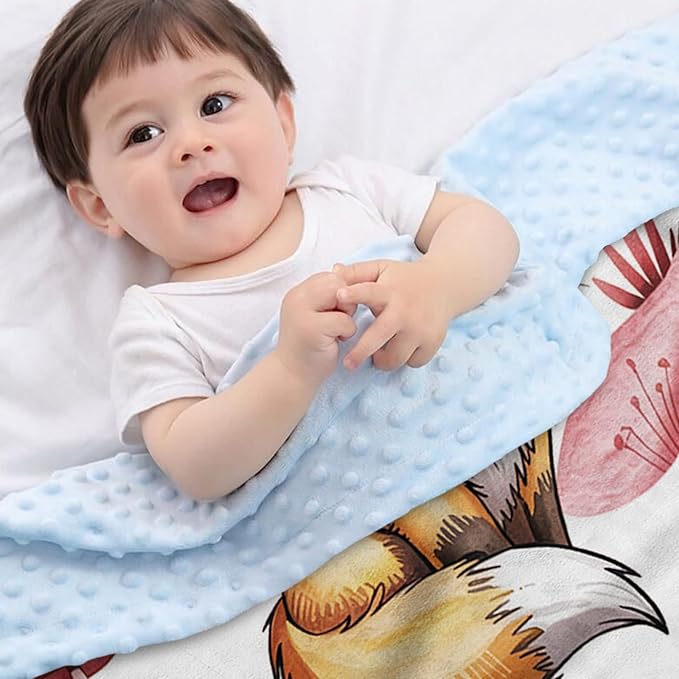 Personalized Baby Blanket with Name – Woodland Rusty Red Fox Design Soft Receiving Blanket for Newborn Girls, Custom, Cozy Nursery Decor for Toddlers