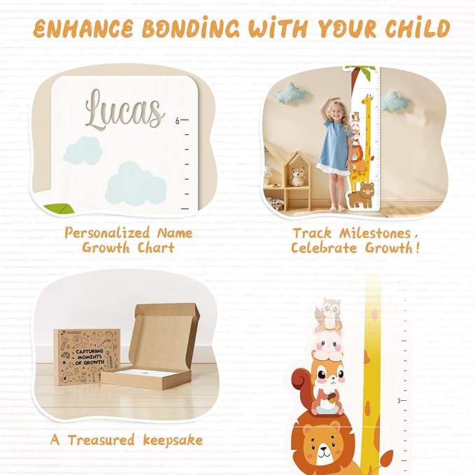 Personalized Name Growth Chart for Kids, Zoo Kids Growth & Measuring Chart in Inches, Fun & Stylish Height Tracker for Children, Growth Ruler