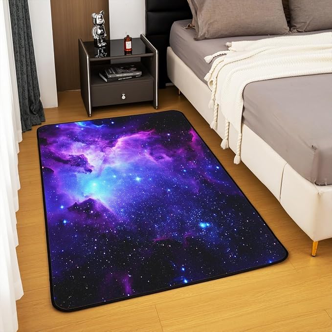 jejeloiu Galaxy Area Rug 5x7 Floor Mats Purple Blue Universe Starry Sky Decorative Carpet Set Ultra Soft Outer Space Accent Rug Kitchen Office Decor