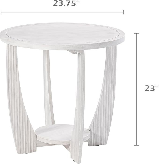 COZAYH Rustic Farmhouse end Table with Storage Shelf, French Country Accent Side Table for Family, Dinning or Living Room, Small Spaces, Modern, Round, White