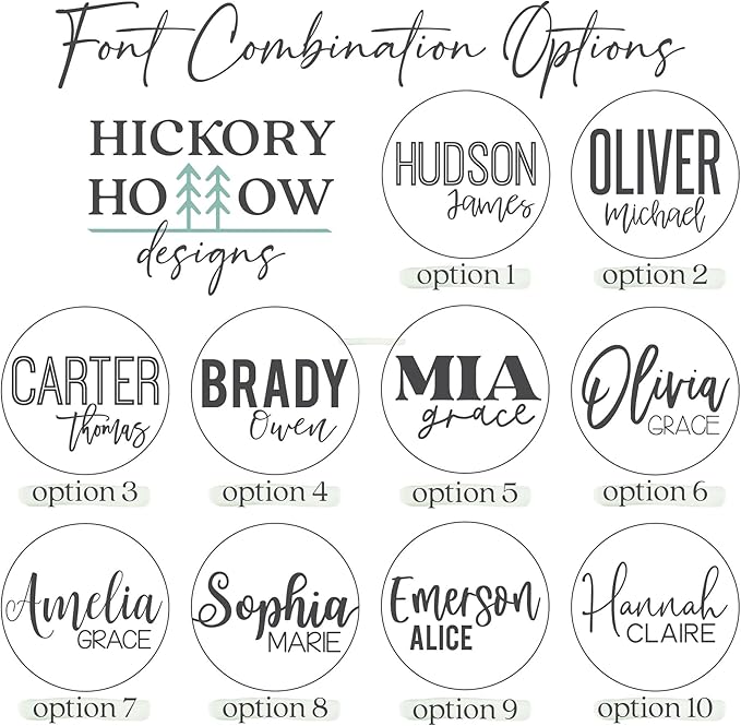 Custom Round Nursery Name Sign, Personalized Wooden Wall Plaque, 12" 18" 24", 30" 3D Wall Art for Children & Kids Rooms, Baby Shower, Hickory Hollow Designs (Hudson James)