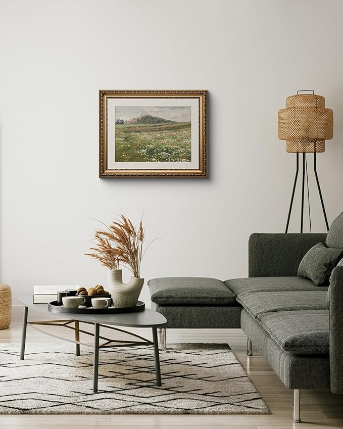 ARPEOTCY Vintage Gold Framed Wall Art, Fields with Wild Poppies Retro Paintings, Canvas Prints Artwork with Antique Frame, Victorian Wall Picture Decor for Gallery Living Room 13x16 inch