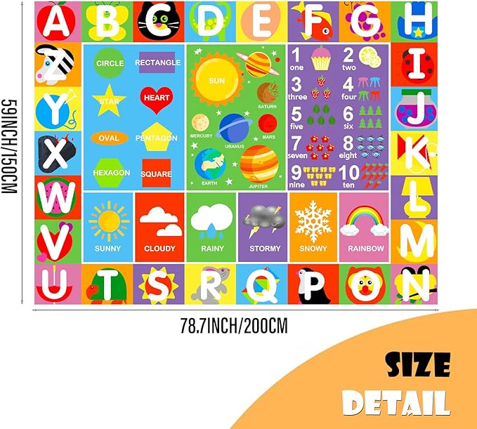 Alphabet Rug for Kids - Soft ABC Kids' Rug with Non-Slip Backing, Educational Playroom Carpet for Toddlers with Letters, Numbers & Shapes - 6'7" x 4'11" (Rectangular)