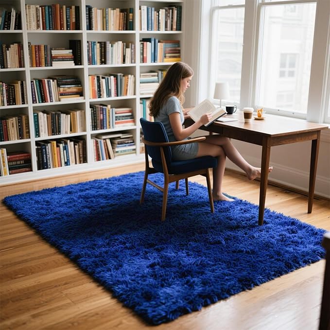 Small Bedside Rug, 3x5 Non Slip Fluffy Shaggy Entryway Throw Rugs for Bedroom Living Room, Indoor Floor Carpet for Kids Girls and Boys, Nursery Rooms Mat, Home Decor Aesthetic, Blue