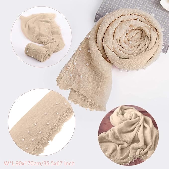 SPOKKI 2 PCS Baby Props Photography Wrap Kit, Newborn Photography Props, Handmade Pearl Wrap Blanket for Baby Photo Props with Pearl Headband, 35.5 X 67 inch Newborn Outfits for Photography (Beige)