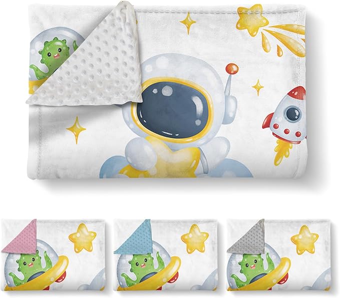 Personalized Baby Blanket with Name, Custom Space Astronaut Theme Blanket for Kids, Soft Flannel Bed Throw Blanket Swaddle for Newborn, Customizable Baby Gift & Nursery Blanket(60" x80)