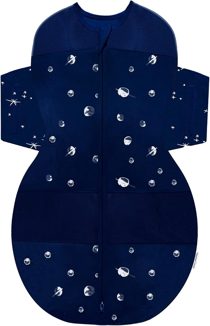 Happiest Baby SNOO Sleep Sack - 100% Organic Cotton Baby Swaddle Blanket - Doctor Designed Promotes Healthy Hip Development (Midnight Planets, Medium)
