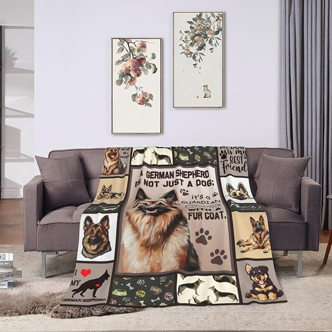 German Shepherd Decor Blanket German Shepherd Gifts Throw Blanket Super Soft Flannel Lightweight Fluffy Plush Fuzzy Fleece Blanket for Dog Lover Girl Woman Boys Kids Adults Man for Bed Sofa 60"X80"