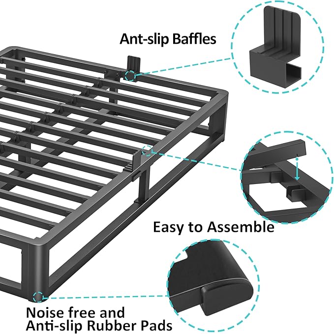 Upgrade Anti Bending and Round Corner Legs 10 inch Metal Full Bed Frame 3500 LBS Heavy Steel Slats Support Platform Bed Frames No Box Spring Needed Platform Noise Free Easy Assembly