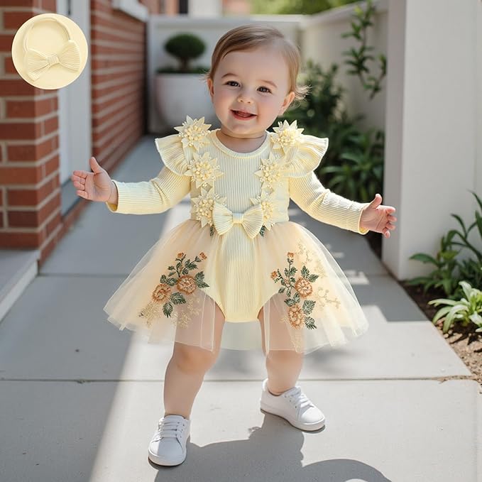 Giraropa Baby Girl Fall Winter Clothes Long Sleeve Romper Dress + Socks + Headband Newborn Infant Cute Casual Outfits
