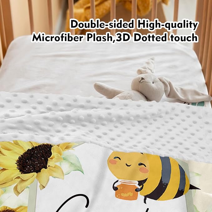 Custom Baby Crib Bedding Set,Personalized Name Yellow Bee Pattern Nursery Bed Set 4 Piece,Baby Blanket Fitted Sheet Nursery Rug Wall Art Set,Custom Room Decor Idea Gift for Newborns Boys Girls