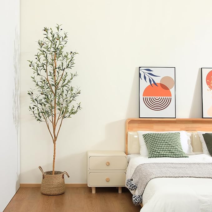 Kazeila Artificial Olive Tree 7FT Tall Faux Silk Plant for Home Office Decor Indoor Fake Potted Tree with Wood Branches and Fruits