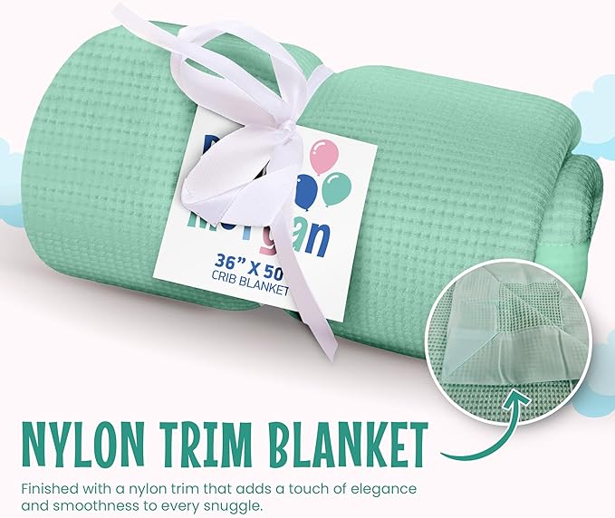 Blankets Thermal Waffle Baby Blanket Crib Bedding - Soft Cozy Warm Infant Thermal Cover for Nursery Stroller or Bassinet, Lightweight Ideal Shower Gift, Nylon Trim Mint Green 36" x 50"