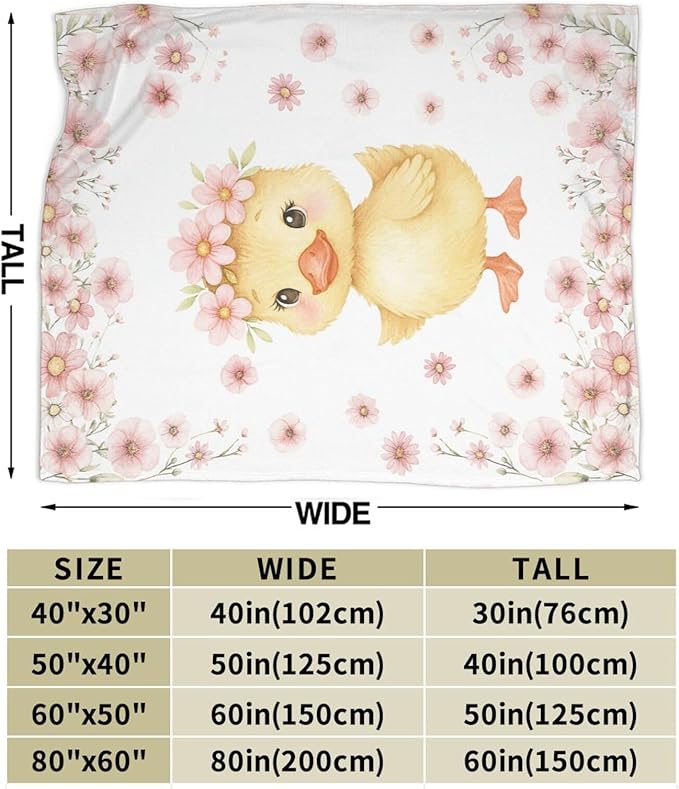 Duck Blanket Cute Duck Flower Throw Blanket Soft Cozy Fleece Fuzzy Plush Warm Stuff Animal Bedding Nursery Toddler Baby Blankets Gifts for Boys Girls Kids Adult Men Women 40"X50"