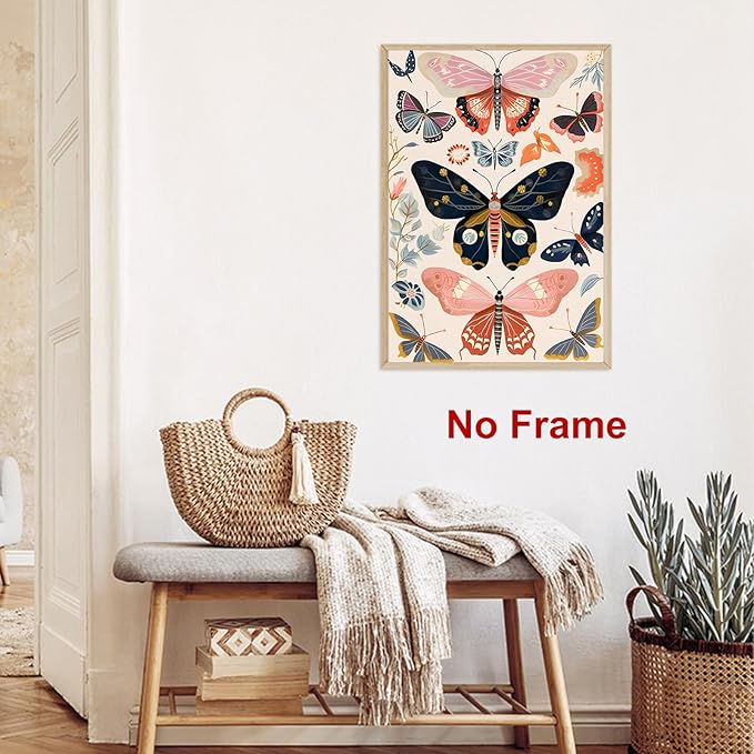Vintage Butterflys Painting Watercolor Plant Poster Butterfly Botanical Wall Art Boho Butterfly Print Insect Canvas Wall Art Colorful Butterflys Painting Rustic Animal Pictures 16x24inch Frameless